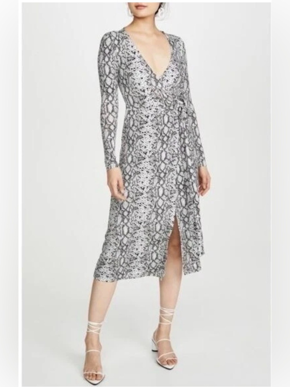 Good American Snake-Print Wrap Midi Dress - Gray & White size 3 (L) US 8-10